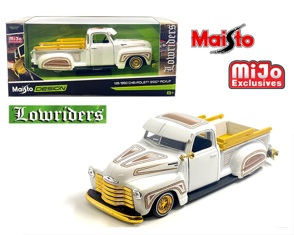 Maisto 1:24 1950 Chevrolet 3100 Pickup Truck Lowrider – White – Design Lowriders-