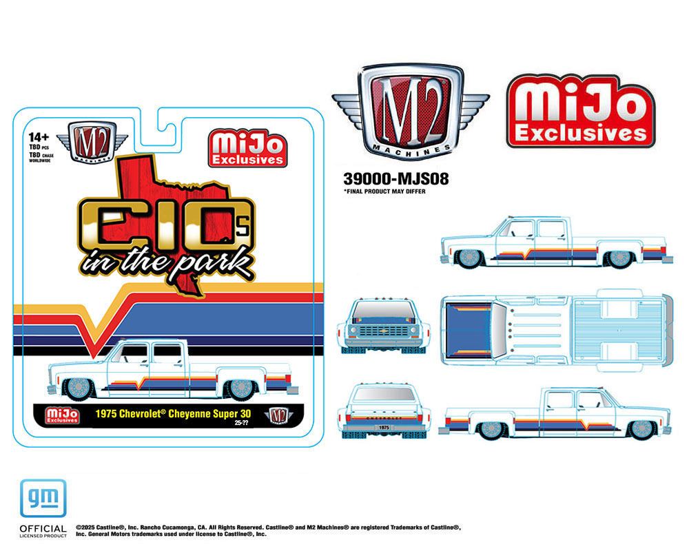 (Preorder) M2 Machines 1:64 1975 Chevrolet Cheyenne Super 30 Dually – White – C10s In The Park – MiJo Exclusives Limited Edition