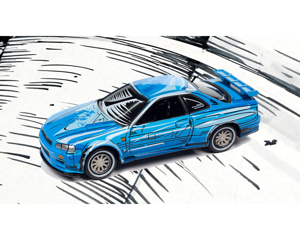 Johnny Lightning 1:64 1999 Nissan GT-R R34 Manga Racing- Blue – Mijo Exclusives Limited 3,600 Pieces