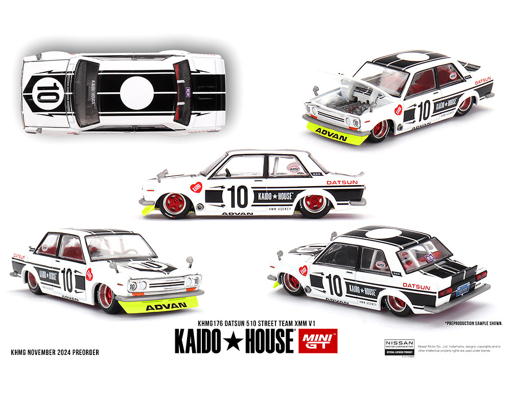 (Preorder) Kaido House x Mini GT 1:64 Datsun 510 Street Team XMM V1- White