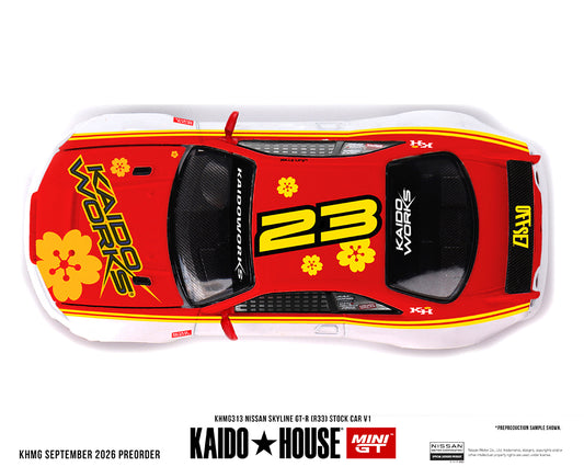 (Preorder) Kaido House x Mini GT Nissan Skyline GT-R (R33) Kaido Stock Car V1 – White w/ Red Two-tone
