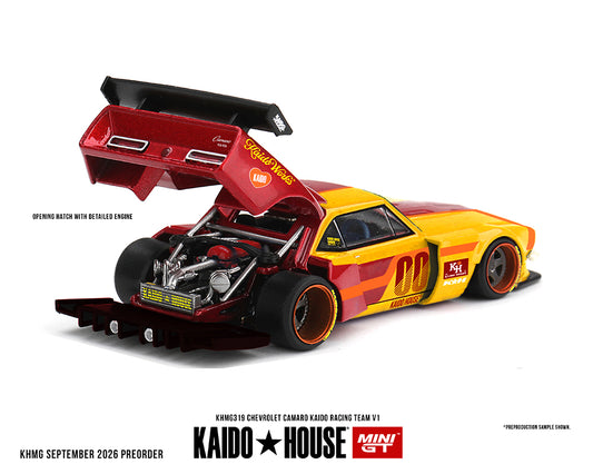 (Preorder) Kaido House x Mini GT Chevrolet Camaro Kaido Racing Team V1- Red with Yellow Two-Tone