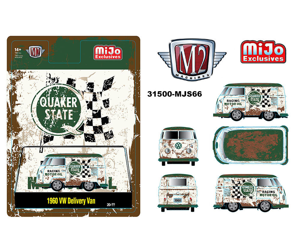 M2 Machines 1:64 1960 Volkswagen Delivery Van QUAKER STATE Weathered Limited 4,800 Pieces – Mijo Exclusives
