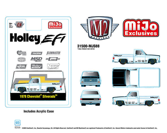 M2 Machines 1:64 1978 Chevrolet Silverado Holley Custom – White – MiJo Exclusives Limited Edition