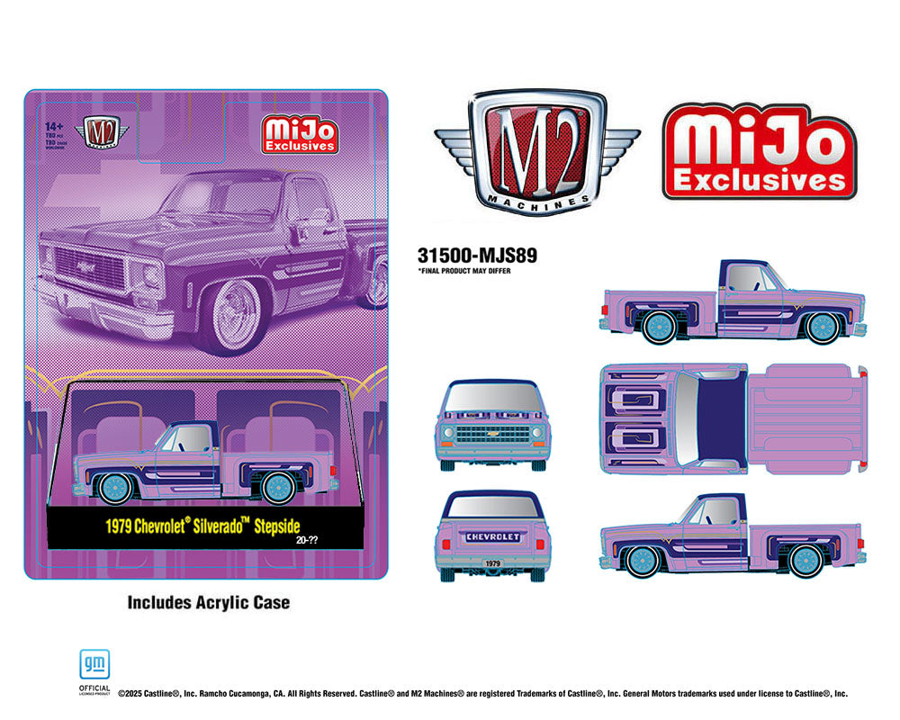 (Preorder) M2 Machines 1:64 1978 Chevrolet Silverado Stepside Lowriders – Purple – MiJo Exclusives Limited Edition