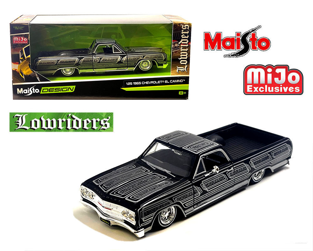 Maisto 1:24 1965 Chevrolet El Camino Lowrider – Black – Design Lowriders- Mijo Exclusives