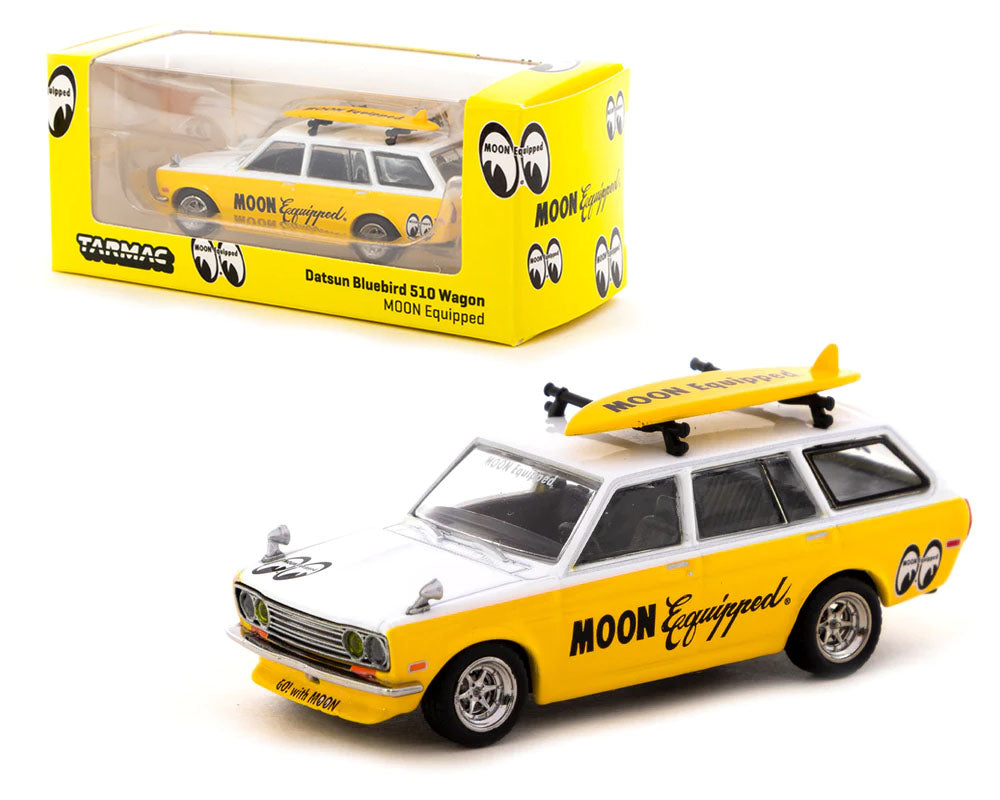 Tarmac Works 1:64 Global 64 Datsun Bluebird 510 Wagon Mooneyes Moon Equipped with Surfboard