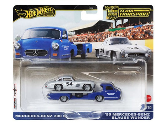 Hot Wheels 1:64 Team Transport 2024’55 MERCEDES-BENZ BLAUES WUNDER W/ MERCEDES-BENZ 300 SL