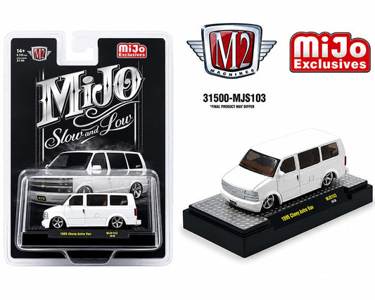 M2 Machines 1:64 1995 Chevrolet Astro Van Custom Slow & Low – White – MiJo Exclusives