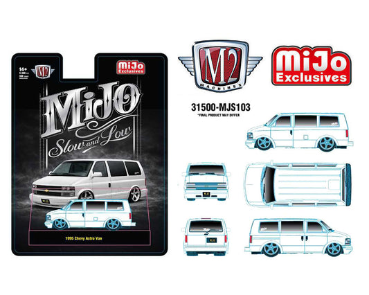 (Preorder) M2 Machines 1:64 1995 Chevrolet Astro Van Custom Slow & Low – White – MiJo Exclusives