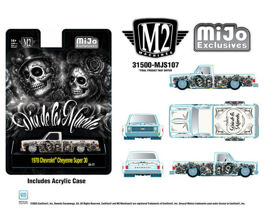 (Preorder) M2 Machines 1:64 2026 “Dias De Los Muertos” 1978 Chevrolet Cheyenne Super 30 – Pearl White – Mijo Exclusives
