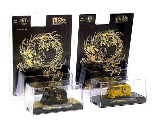 M2 Machines 1:64 1960 Volkswagen Delivery Van “2024 Year Of The Dragon” Limited Edition 2,024 Pieces  set of 2 cars black & gold