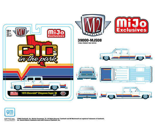 (Preorder) M2 Machines 1:64 1975 Chevrolet Cheyenne Super 30 Dually – White – C10s In The Park – MiJo Exclusives Limited Edition