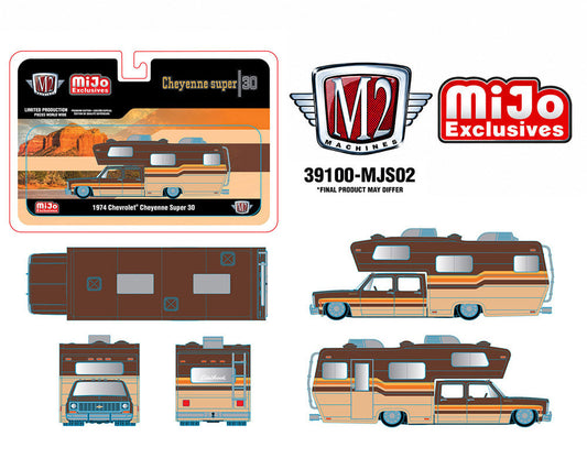 (Preorder) M2 Machines 1:64 1974 Chevrolet Cheyenne Super 30 Custom Camper – Beige Brown – MiJo Exclusives