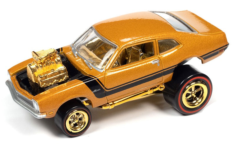 1972 Ford Maverick in Solar Gold Metallic with Black Stripe - Zingers