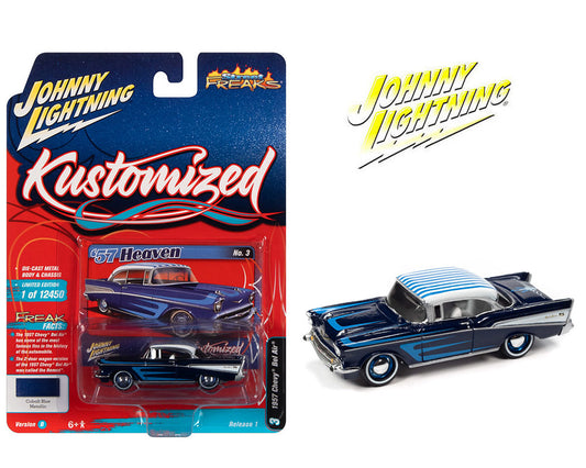 Johnny Lightning 1:64 1957 Chevrolet Bel Air (Cobalt Blue Metallic) – Kustomized – Street Freaks 2022 Release 1 Version B