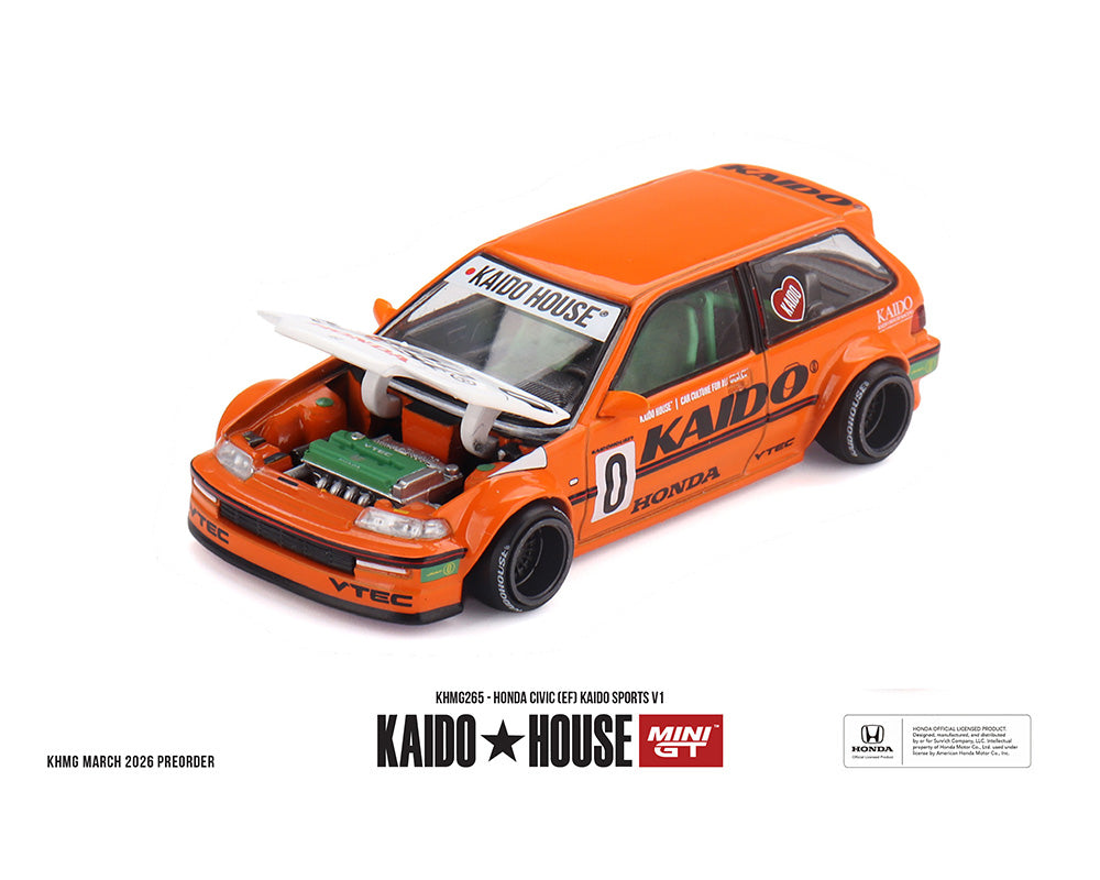 (Preorder) Kaido House x Mini GT 1:64 Honda Civic (EF) Kaido Sports V1 – Orange – Limited Edition
