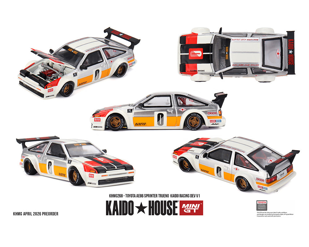 (Preorder) Kaido House x Mini GT Toyota AE86 Sprinter Trueno Kaido Racing Dev V1 – White