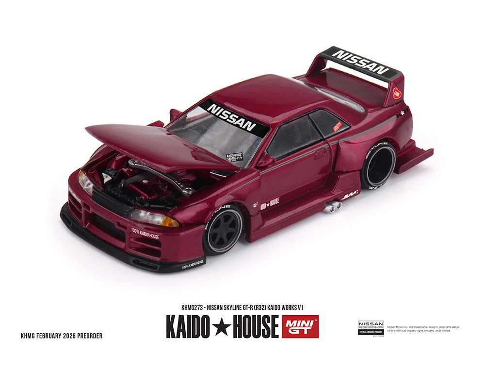 (Preorder) Kaido House x Mini GT 1:64 Nissan Skyline GT-R (R32) Kaido Works V1 – Burgundy Red