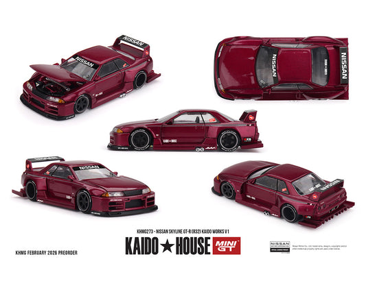 (Preorder) Kaido House x Mini GT 1:64 Nissan Skyline GT-R (R32) Kaido Works V1 – Burgundy Red
