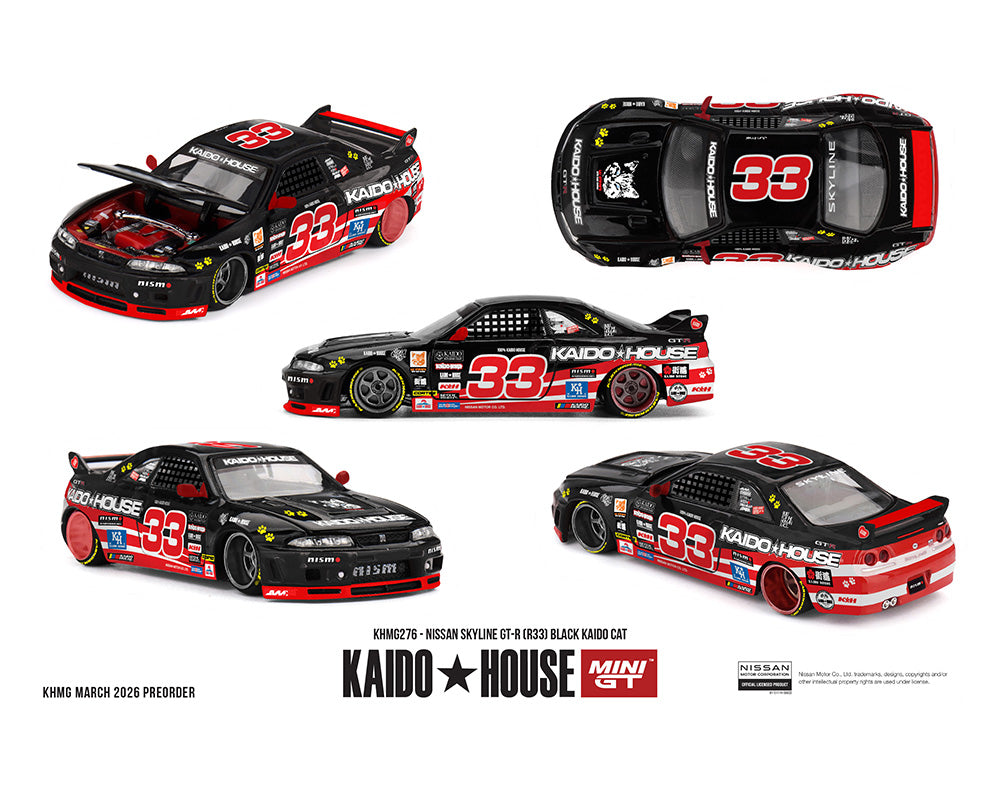 (Preorder) Kaido House x Mini GT 1:64 Nissan Skyline GT-R (R33) Black Kaido Cat – Limited Edition