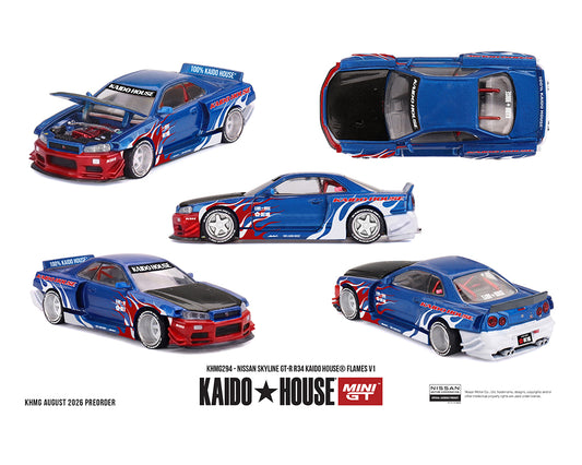 (Preorder) Kaido House x Mini GT 1:64 Nissan Skyline GT-R R34 Kaido House Flames V1