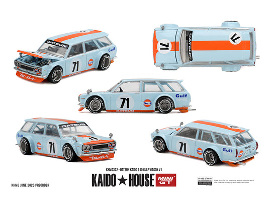 (Preorder) Kaido House x Mini GT 1:64 Datsun KAIDO 510 GULF Wagon V1 – Limited Edition