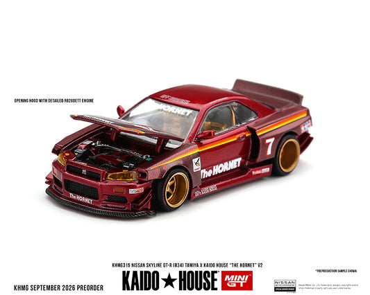 (Preorder) Kaido House x Mini GT Nissan Skyline GT-R (R34) TAMIYA x KAIDO HOUSE “The Hornet” V2 – M. Red Carbon