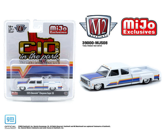 M2 Machines 1:64 1975 Chevrolet Cheyenne Super 30 Dually – White – C10s In The Park – MiJo Exclusives Limited Edition