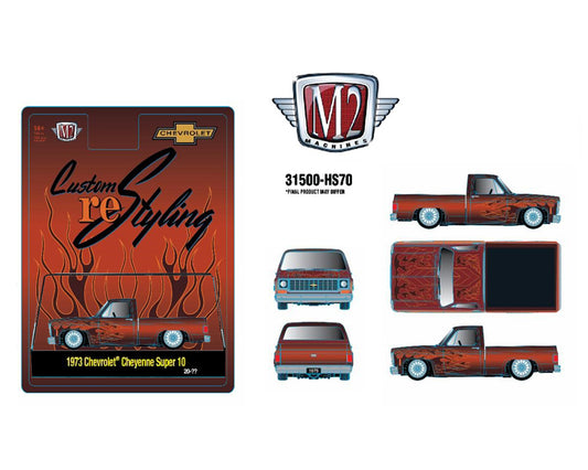 M2 Machines 1:64 1973 Chevrolet Cheyenne Super 10 Custom Re Styling – Brown w/ Flames – Hobby Exclusive