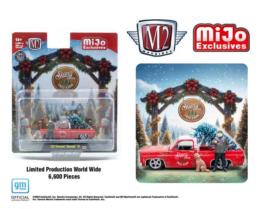 M2 Machines 1:64 Diorama Sean’s Fresh Tree Farm 1977 Chevrolet Silverado 10 with Sean Figure & Dog Limited 6,600 Pcs – Mijo Exclusives