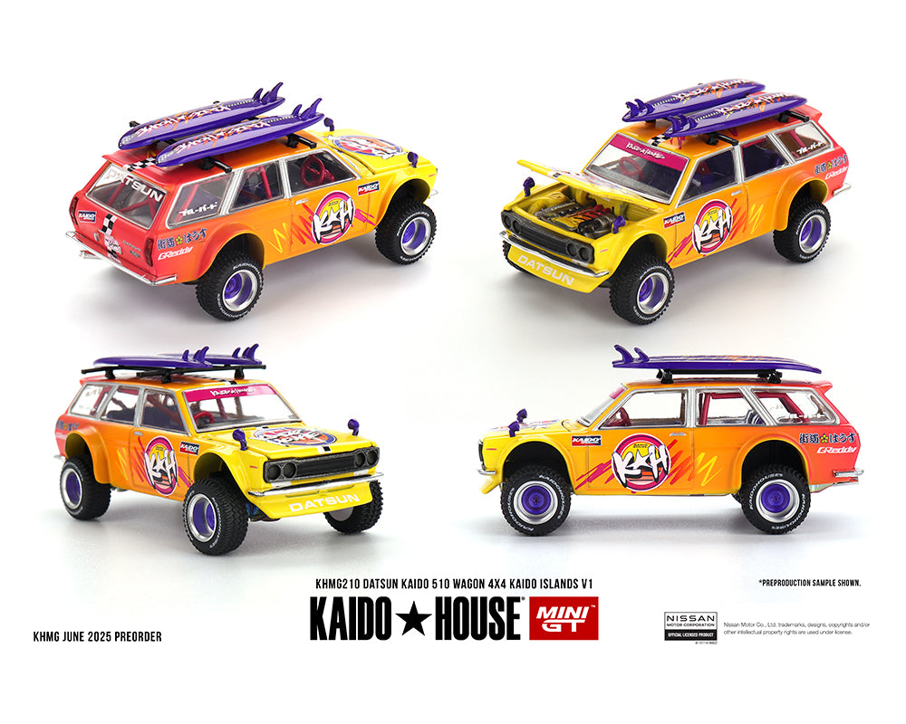 Kaido House x Mini GT 1:64 Datsun KAIDO 510 Wagon 4×4 Kaido ISLANDS V1- Orange