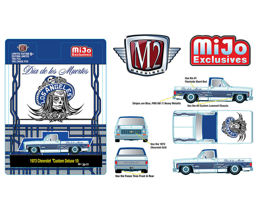 M2 Machines 1:64 Mijo Exclusives 1973 Chevrolet Custom Deluxe 10 Truck ” Dias De Los Muertos ” 2022 Limited Edition