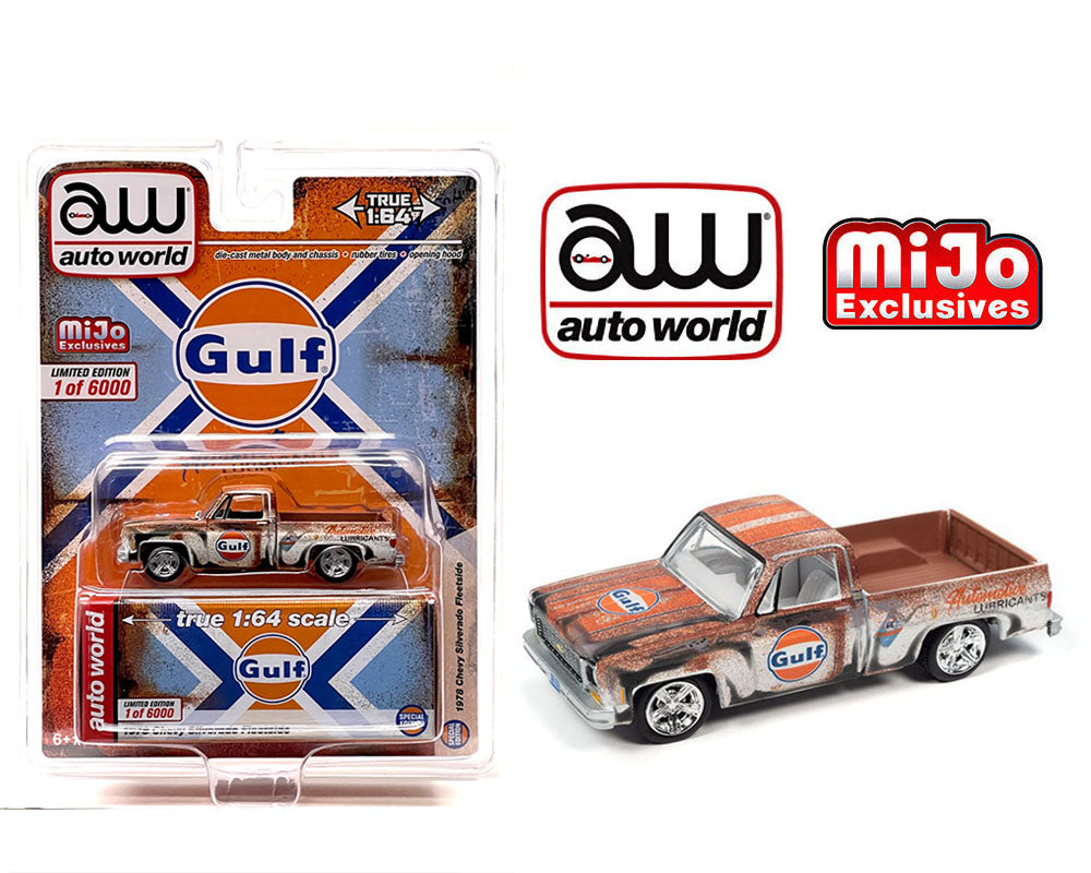 Auto World 1:64 Mijo Exclusives 1978 Chevrolet Silverado GULF Patina Rust Limited 6,000 Pieces