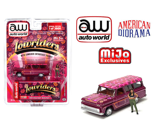 Auto World x American Diorama 1:64 1957 Chevrolet Suburban Lowrider With Figure Limited 3,600